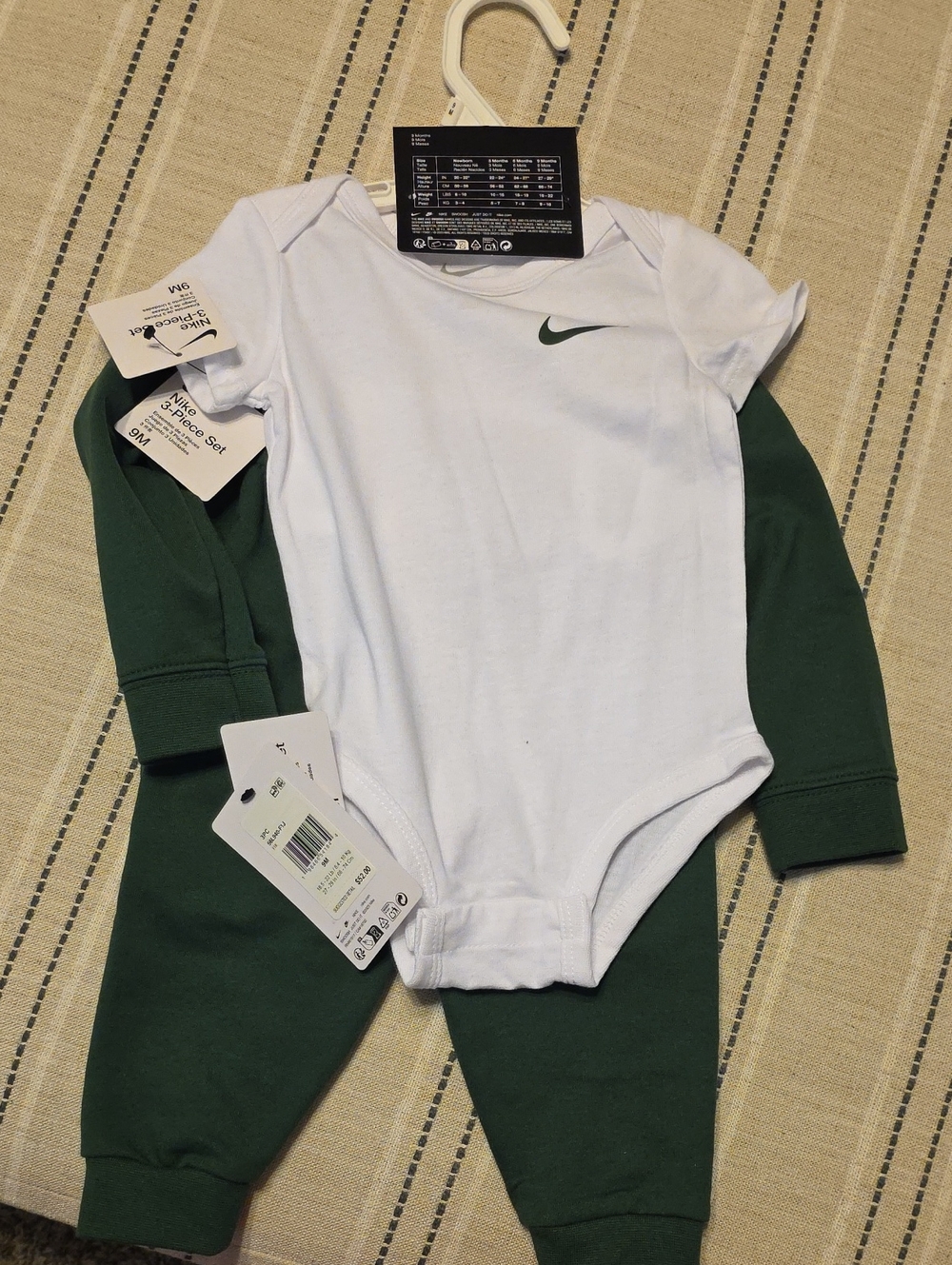 Nike White & Forest Green Baby One-Piece with Matching Pants